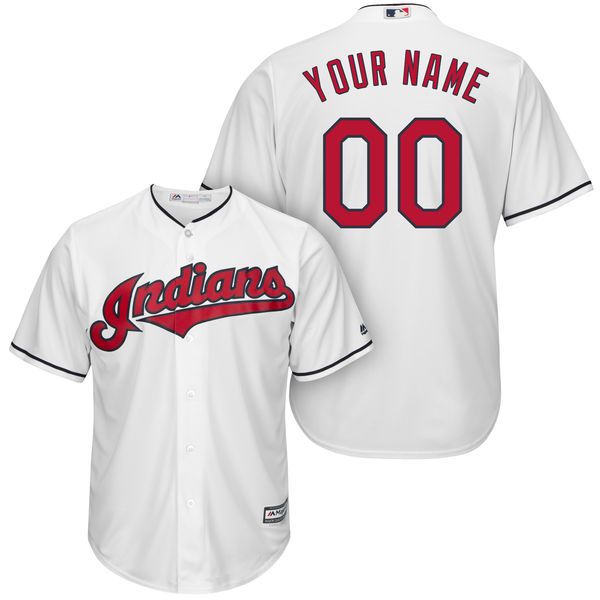 Men Cleveland Indians Majestic White Cool Base Custom MLB Jersey->customized mlb jersey->Custom Jersey